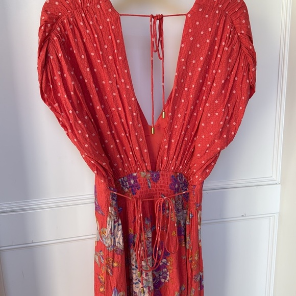 Free People Juniper V Neck Maxi Dress Floral Polka Dot Empire Waist X-LARGE - Picture 9 of 14